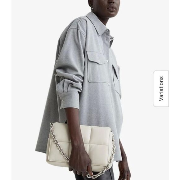 H&M Flannel Button Down Shirt In Light Gray Size Medium Oversized - Picture 1 of 11